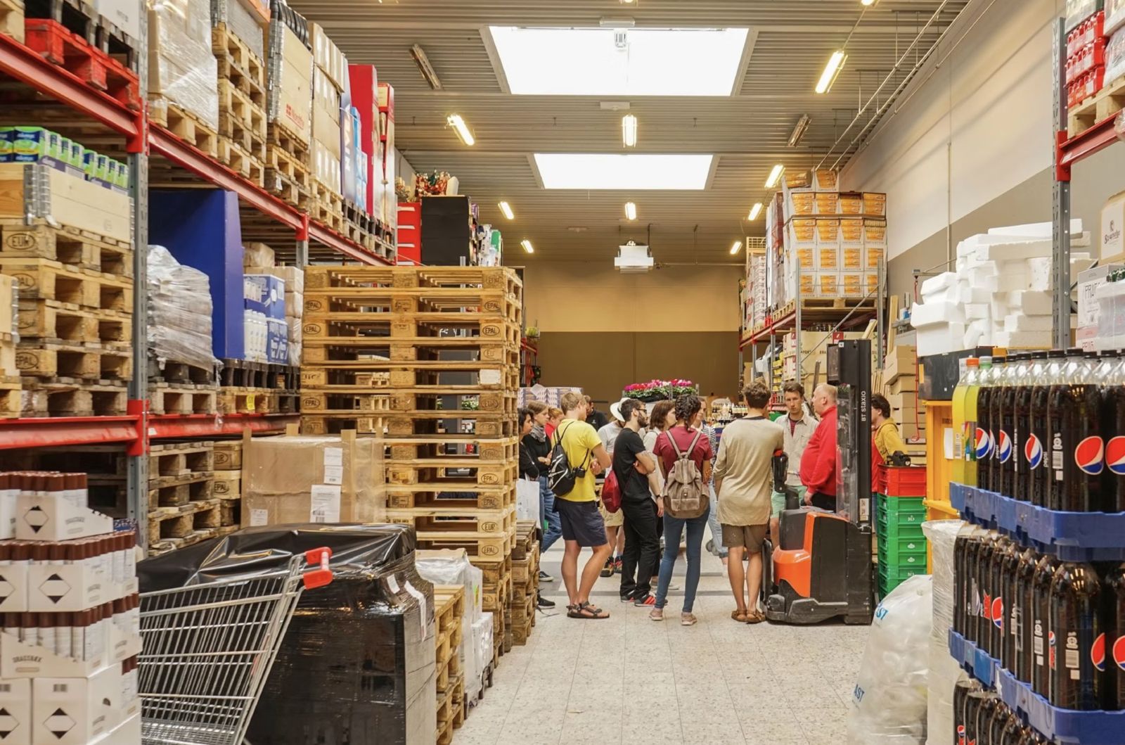 The food team on a visit to a wholesale warehouse