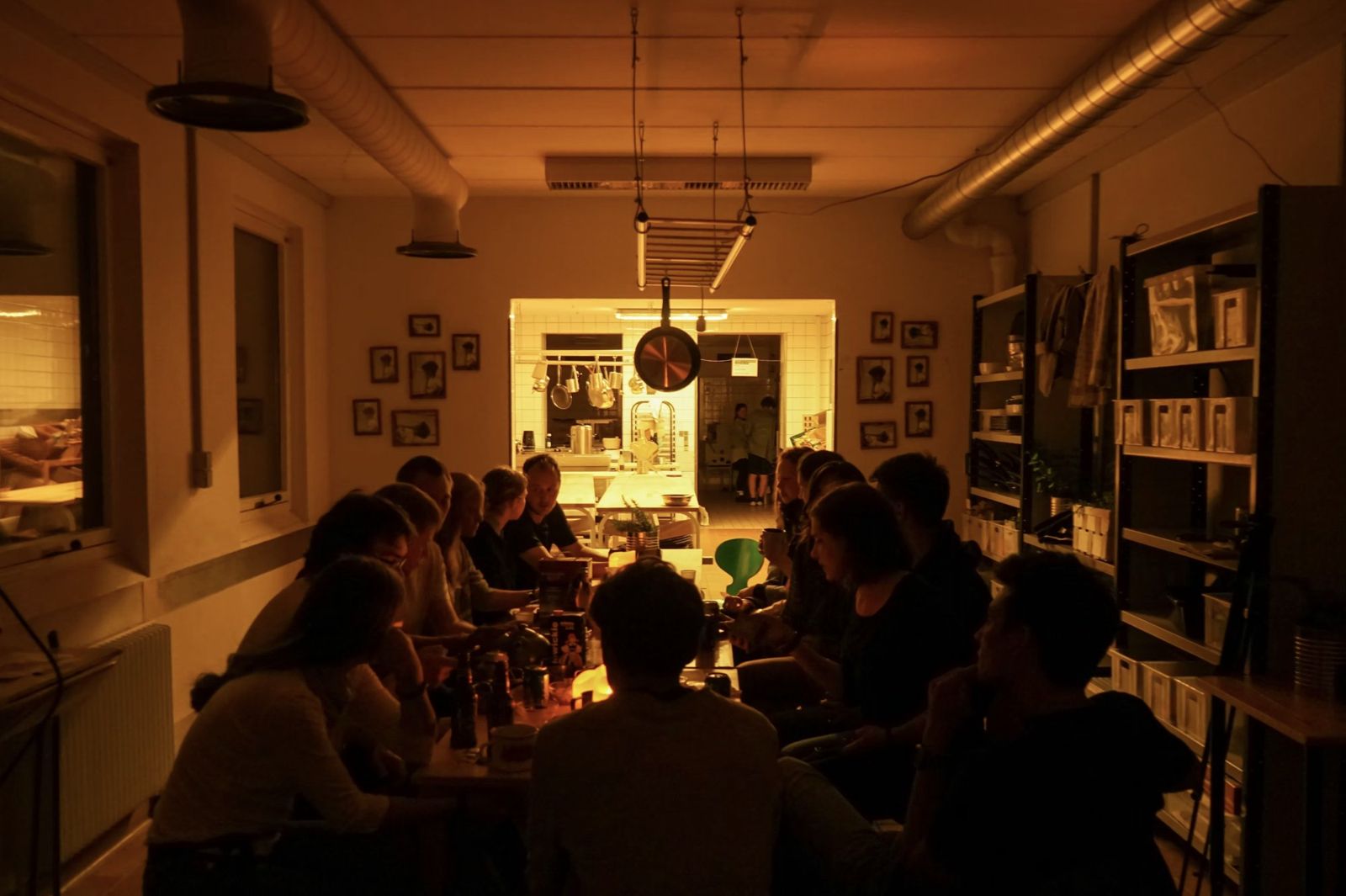 An evening meal by lamplight in the Fredericia Food Lab dining room
